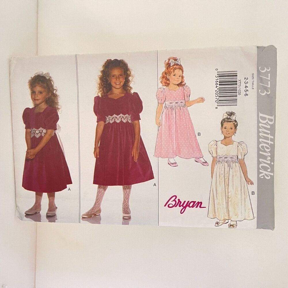 #3773 Butterick Girls Dress Sewing Pattern Sized 2-6